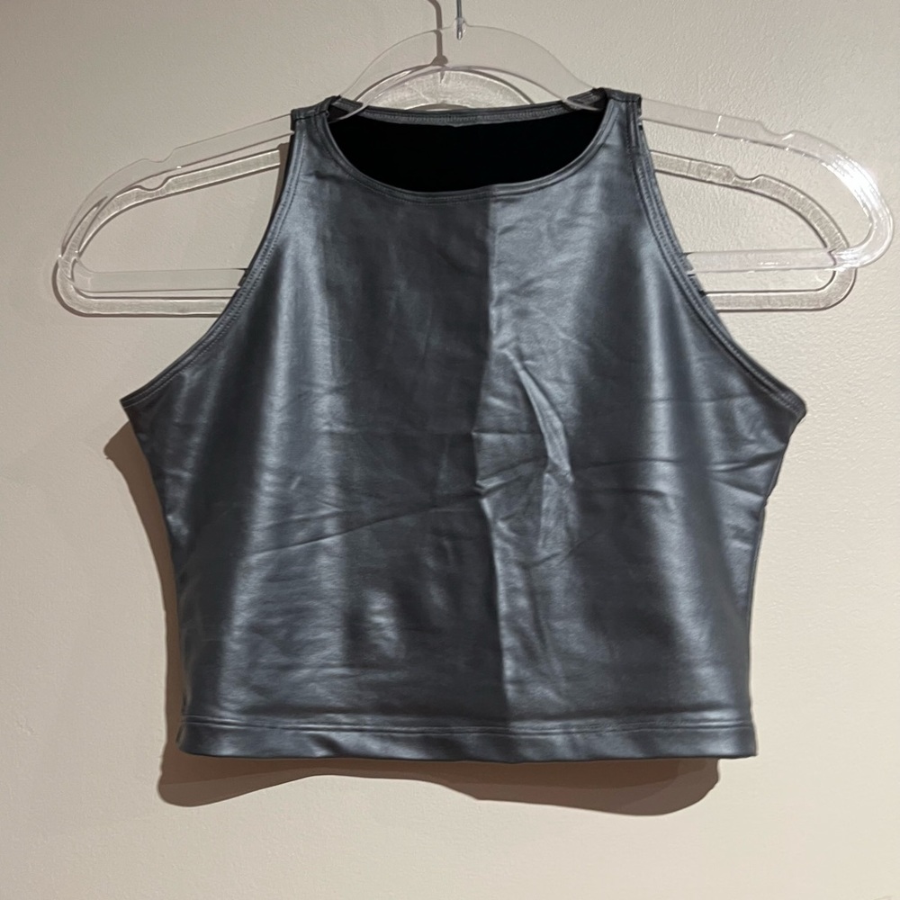 Silver American Apparel cropped disco tank